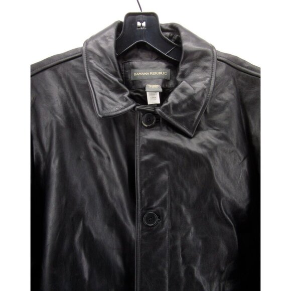 VINTAGE Banana Republic Leather Jacket Large Professional Y2K Overcoat - Picture 2 of 11
